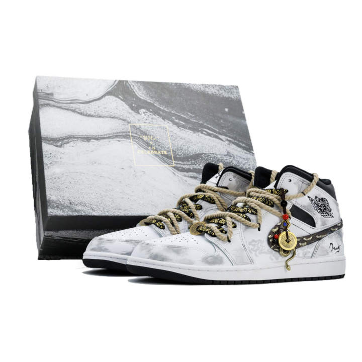 Jordan Jordan Air Jordan 1 Auspicious Snake Cloud Shadow Box Slip Resistant, Abrasion Resistant, Height Increasing Mid top
