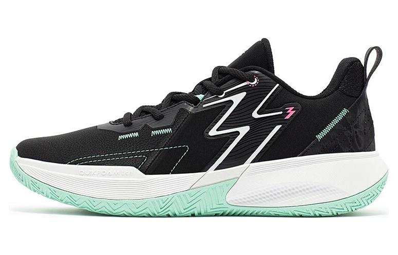 361° Big3 Team Mesh, Synthetic Leather Cushioning Low top Basketball Shoes Men's Black And White Cyan