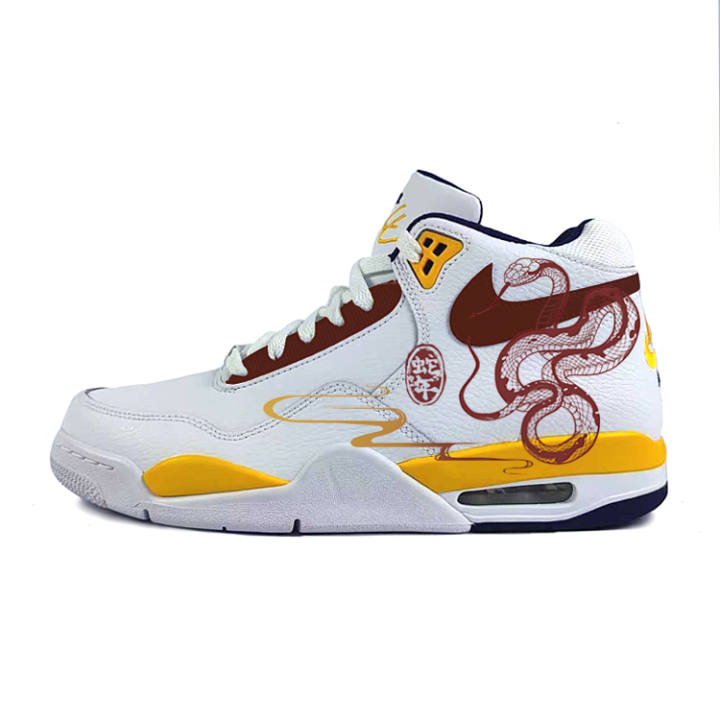 Nike Nike Flight Legacy Leather Cushioning Slip Resistant Abrasion Resistant Mid top Vintage Basketball Shoes Men's White