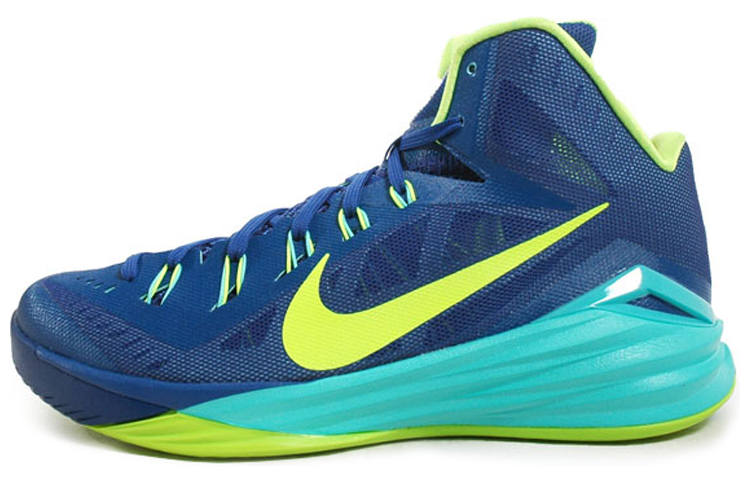 Nike Nike Hyperdunk 2014 Round Tip Fabric Cushioning Slip Resistant High top Basketball Shoes Men's Blue Yellow