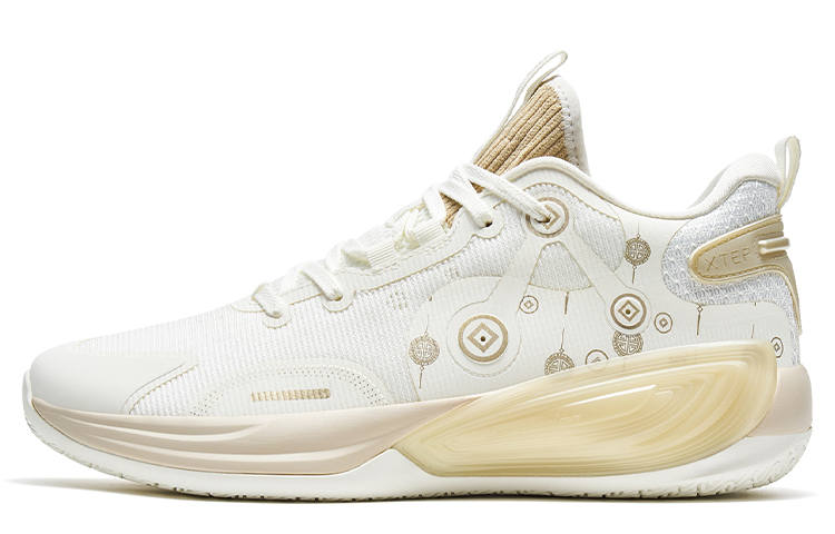 XTEP Slip Resistant Abrasion Resistant Low top Basketball Shoes Men's White Gold