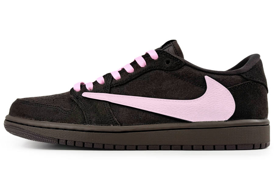 Jordan Travis Scott x Jordan Air Jordan 1 Travis Scott X AJ1 9.0 Pink Brown Versatile Abrasion Resistant Breathable Low top