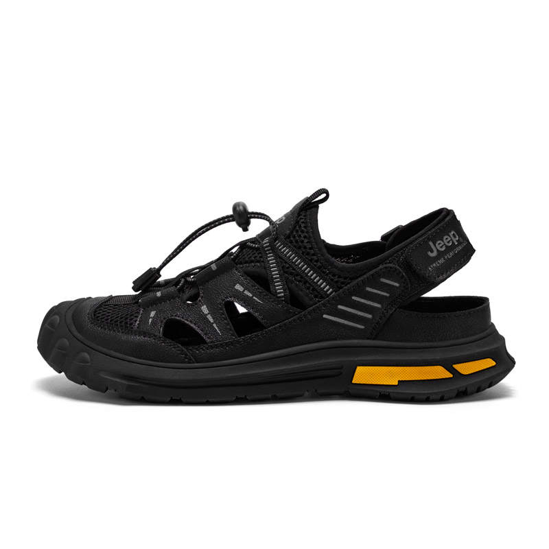 Jeep Textile, Synthetic Leather River Trekking Shoes Men's Black