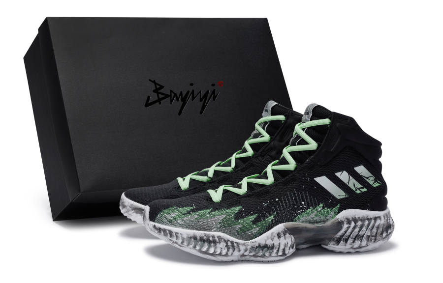 Adidas Adidas Pro Bounce 2018 811 Manufacturing, Bleach Descends Upon Qing Mid top Basketball Shoes Men's Black And White Cyan