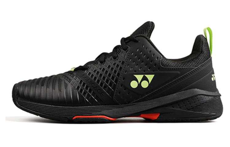 YONEX Power Cushion Sonicage 3 Leather, Textile Breathable Low top Tennis Shoes Unisex Black Cyan Lime Green