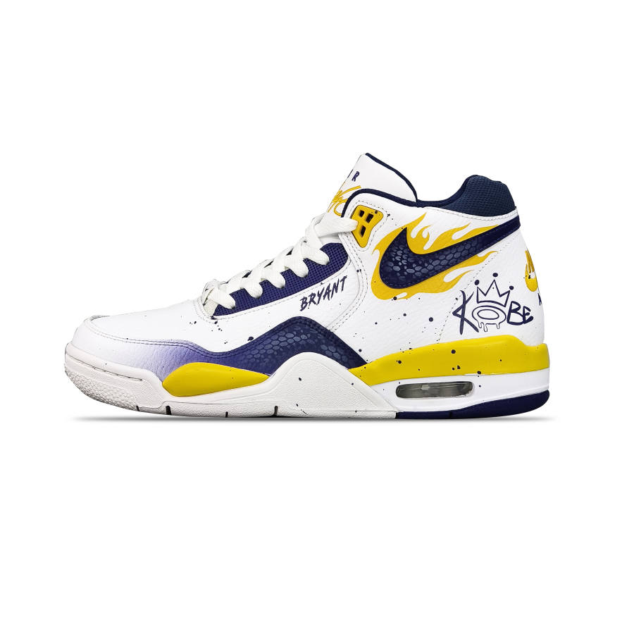 Nike Nike Flight Legacy Cushioning Anti-Slip And Wear-Resistant Mid-Top Vintage Basketball Shoes Men's White Blue Yellow