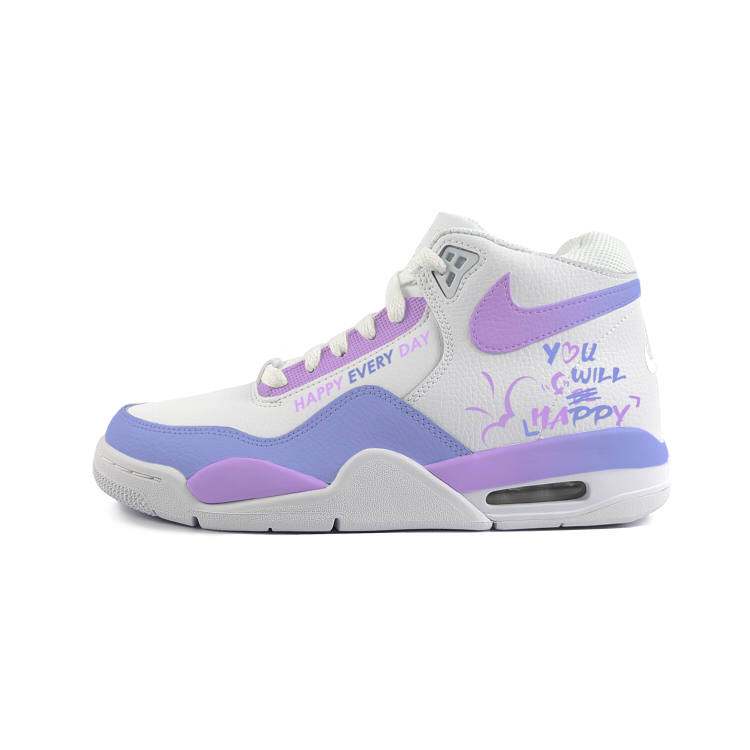 Nike Nike Flight Legacy Slip Resistant Abrasion Resistant Mid top Vintage Basketball Shoes Unisex White Purple