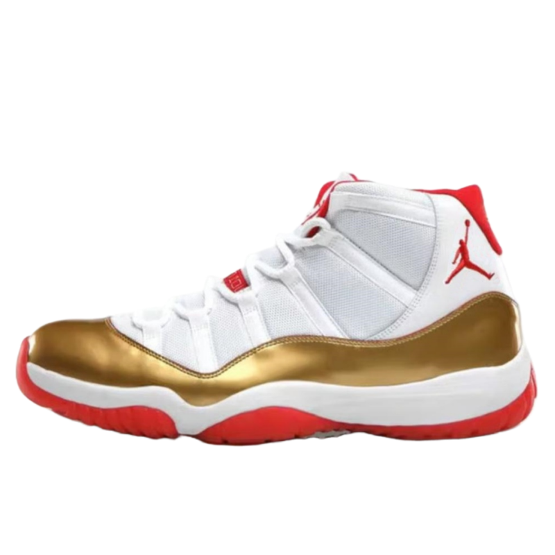 Jordan Jordan Air Jordan 11 Abrasion Resistant High top Basketball Shoes Unisex White Gold