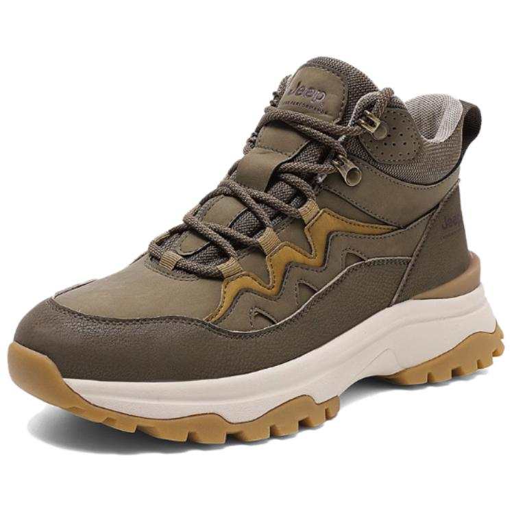 Jeep Comfortable Slip Resistant Abrasion Resistant High top Mountaineering Shoes Men's Gray Brown