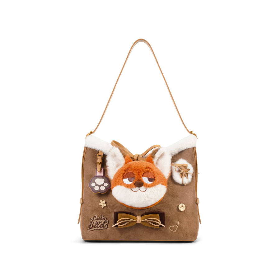 Disney Zootopia Flannelette Shoulder Bag Medium Women's Brown/Gray