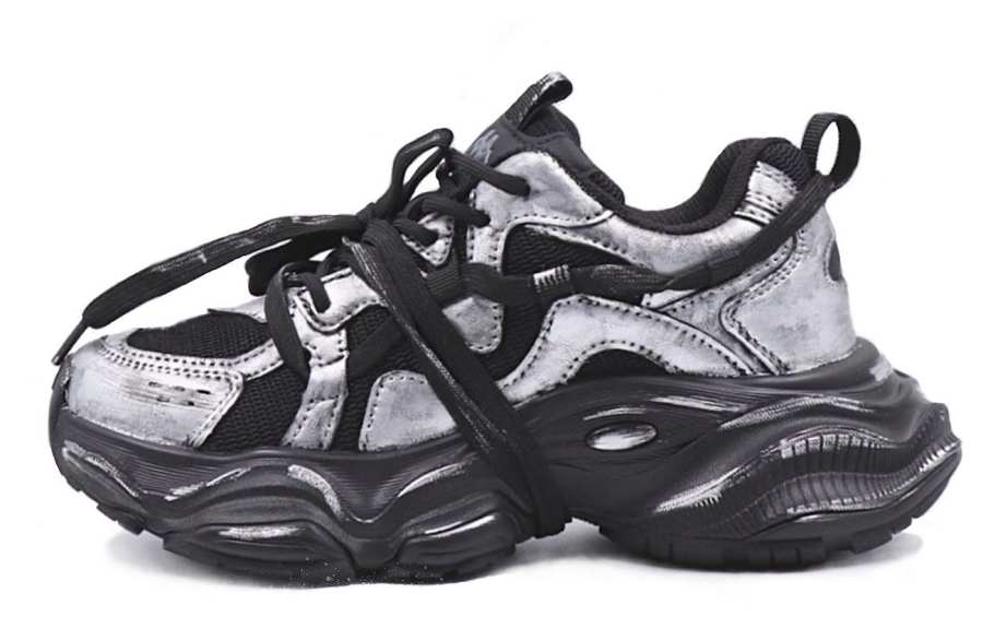 Kappa Slip Resistant, Abrasion Resistant, Height Increasing Low top Chunky Sneakers Women's Silver Black