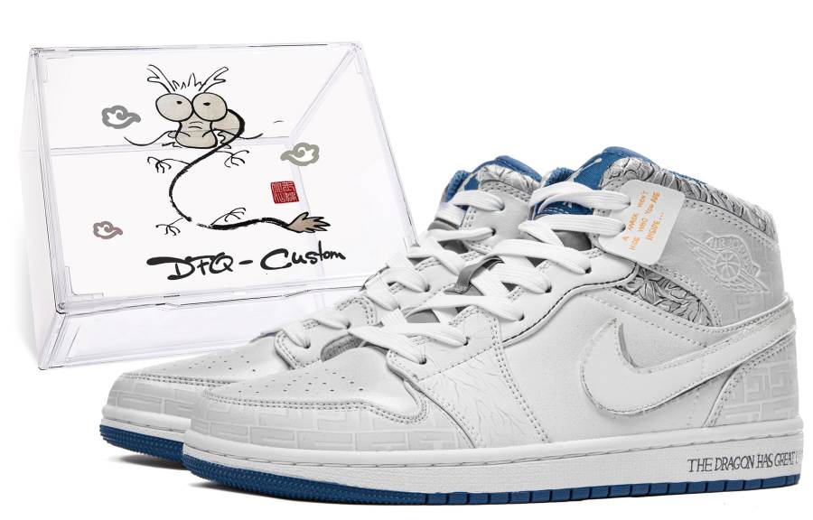 Jordan Jordan Air Jordan 1 Da Vinci Custom CNY Year Of The Dragon Limited Edition, Box, TITANDE Cushioning Slip Resistant