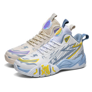 MUSNODO Cushioning Slip Resistant Cushioning Slip Resistant Mid top Basketball Shoes Unisex White Beige Mismatched