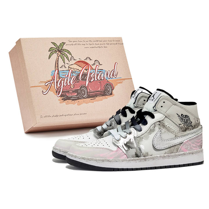 Jordan Jordan Air Jordan 1 Lively Island, Box, Silver Spring Leather Abrasion Resistant Abrasion Resistant Mid top