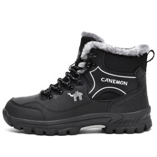LINGHANGLUOTUO Fleece Lined Thermal Abrasion Resistant Slip Resistant Crew Snow Boots Men's