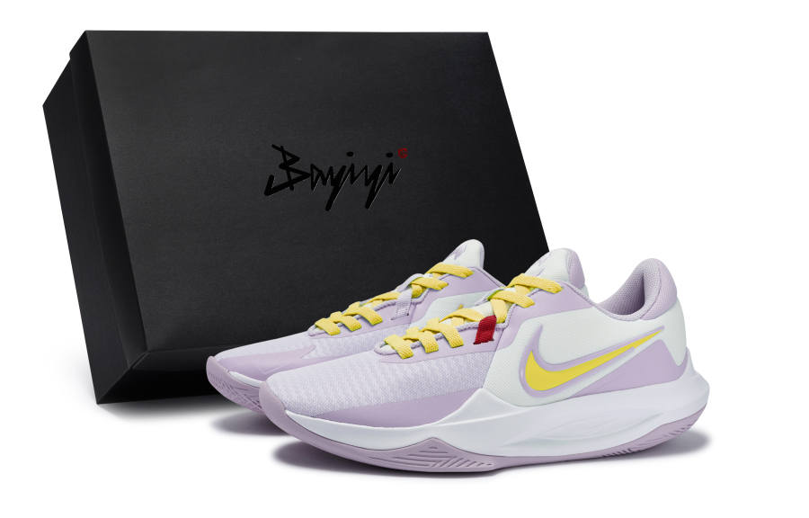 Nike Nike Precision 6 Cushioning Slip Resistant Abrasion Resistant Low top Basketball Shoes Unisex Purple White Yellow