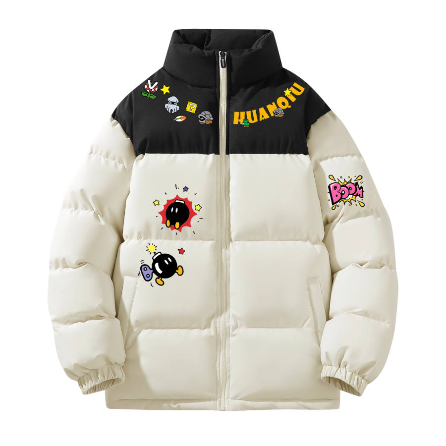 HUANQIU HUANQIU Puffer Jackets Unisex Stand Collar Thickened Patchwork Puffer Jacket