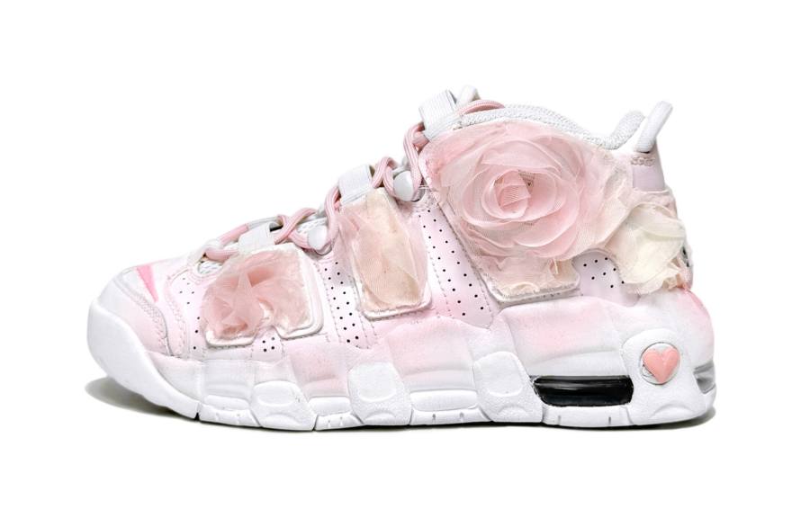 Nike Nike Air More Uptempo Pure White Bridal, Lolita Cushioning Mid top Basketball Shoes Women's White Pink