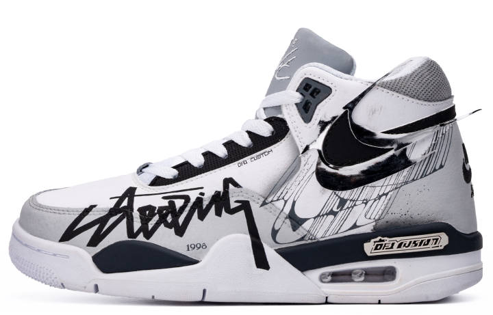 Nike Nike Flight Legacy ADCDAVINCI Custom, Silver Wing Mid top Vintage Basketball Shoes Unisex Silver Gray White