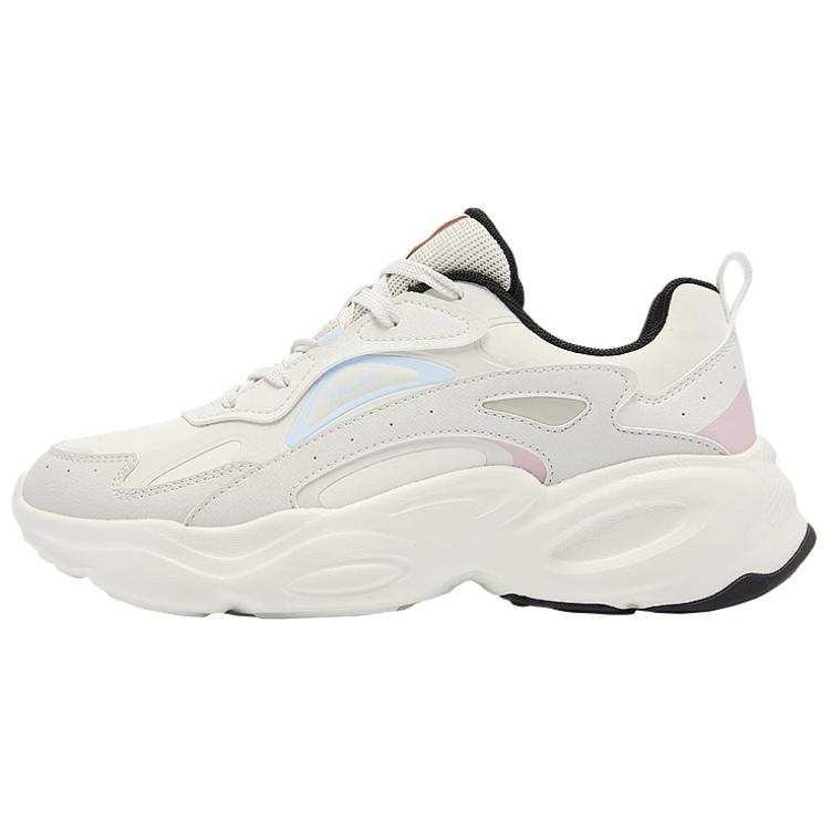 QIAODAN Comfortable And Trendy Slip Resistant Abrasion Resistant Low top Chunky Sneakers Women's White Gray