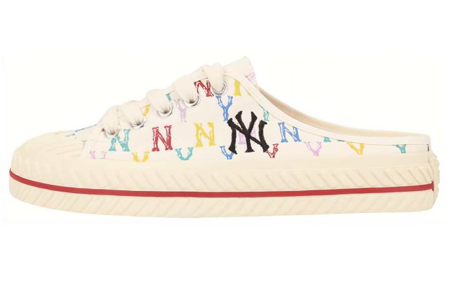 MLB Playball Mule MONOGRAM Mules Slip Resistant Abrasion Resistant Low top Canvas Shoes Unisex White