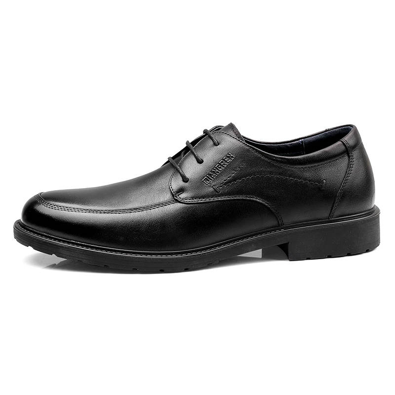 QIANGREN 3515 Top Grain Cow Leather Casual Shoes Men's Black