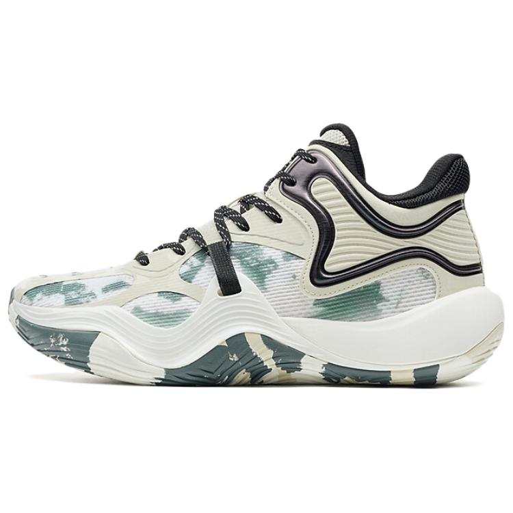 XTEP Battle 3 Abrasion Resistant Coverage Lightweight Mid top Basketball Shoes Men's Tea White/Black Canvas