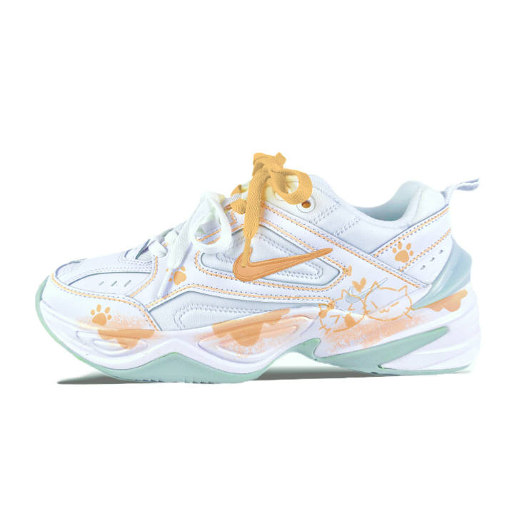Nike Nike M2K Tekno Abrasion Resistant Breathable Low top Chunky Sneakers Women's White Orange