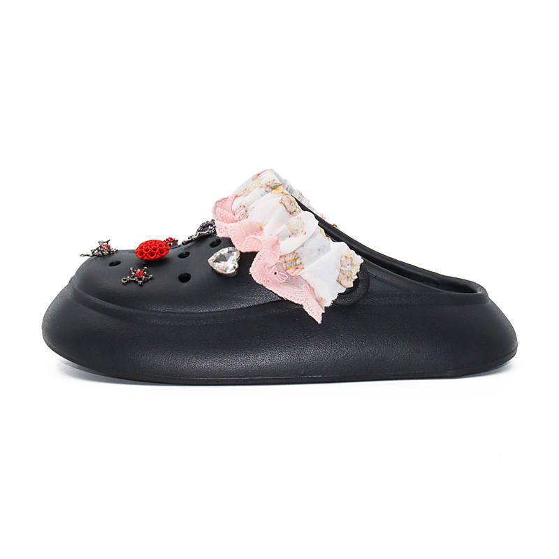 OUBT OUBT Gothic Millennium, Lace Trim Design Clogs Women's Black