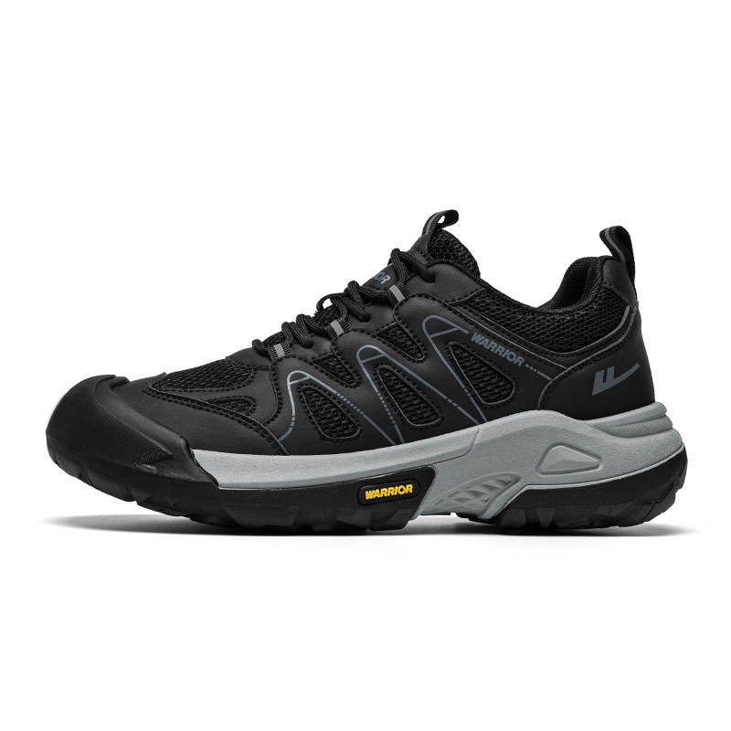 Warrior Hiking Shoes Height Increasing Wear Resistant Lightweight Slip Resistant Low Top Chunky Sneakers Men's Black