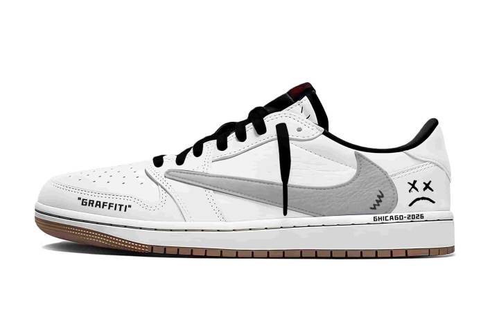 Jordan Travis Scott x Jordan Air Jordan 1 Gray White Travis Scott X AJ1 Leather Abrasion Resistant Low top