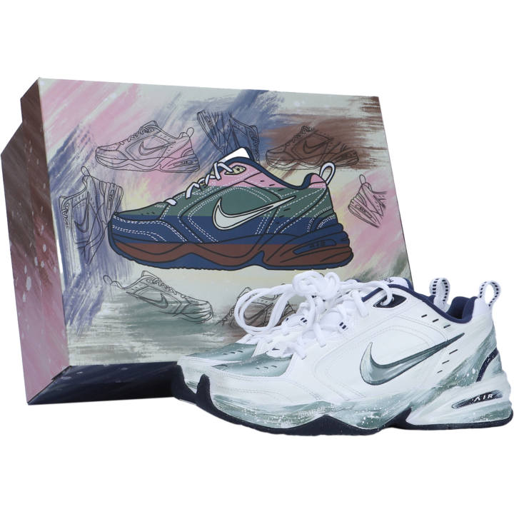 Nike Nike Air Monarch 4 PU Leather Cushioning Slip Resistant Breathable Coverage Low top Chunky Sneakers Unisex White Green