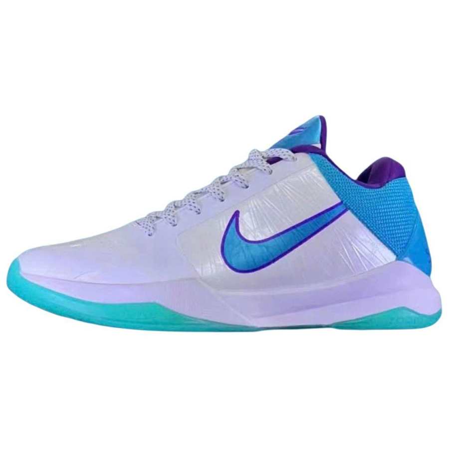 Nike Nike Zoom Kobe 5 Slip Resistant Abrasion Resistant Low top Basketball Shoes Unisex White Blue