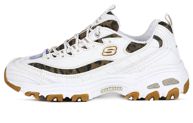 Skechers D'Lites Quick Leopard Artificial Leather Leopard Print Mid top Chunky Sneakers Women's White