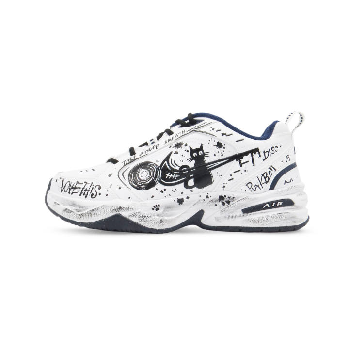 Nike Nike Air Monarch 4 Black Meow Record Slip Resistant Abrasion Resistant Low top Chunky Sneakers Unisex Black White
