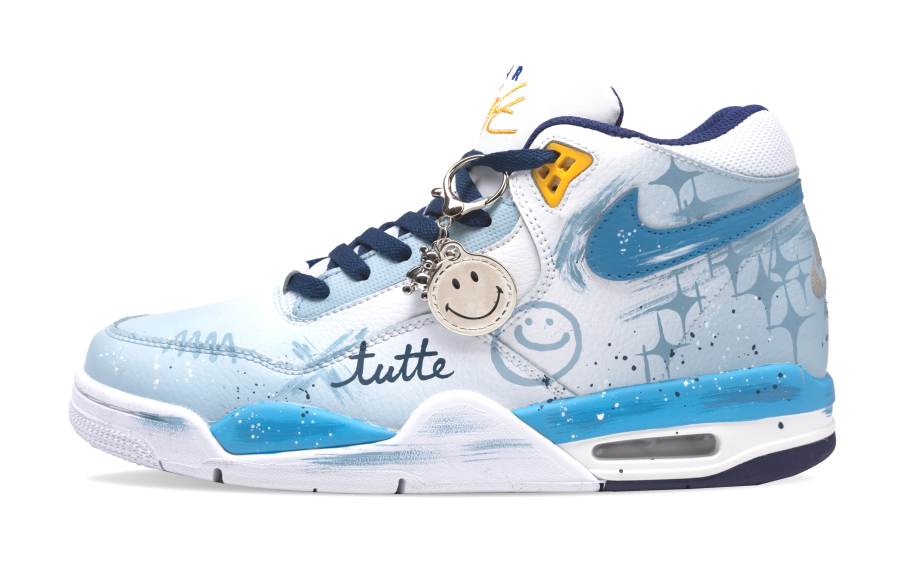 Nike Nike Flight Legacy Slip Resistant Mid top Vintage Basketball Shoes Men's White Blue Yellow