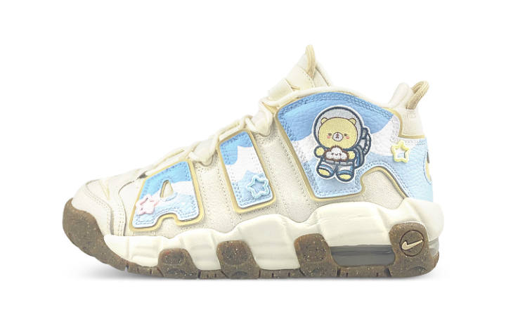 Nike Nike Air More Uptempo Mid top Vintage Basketball Shoes GS Beige White Blue