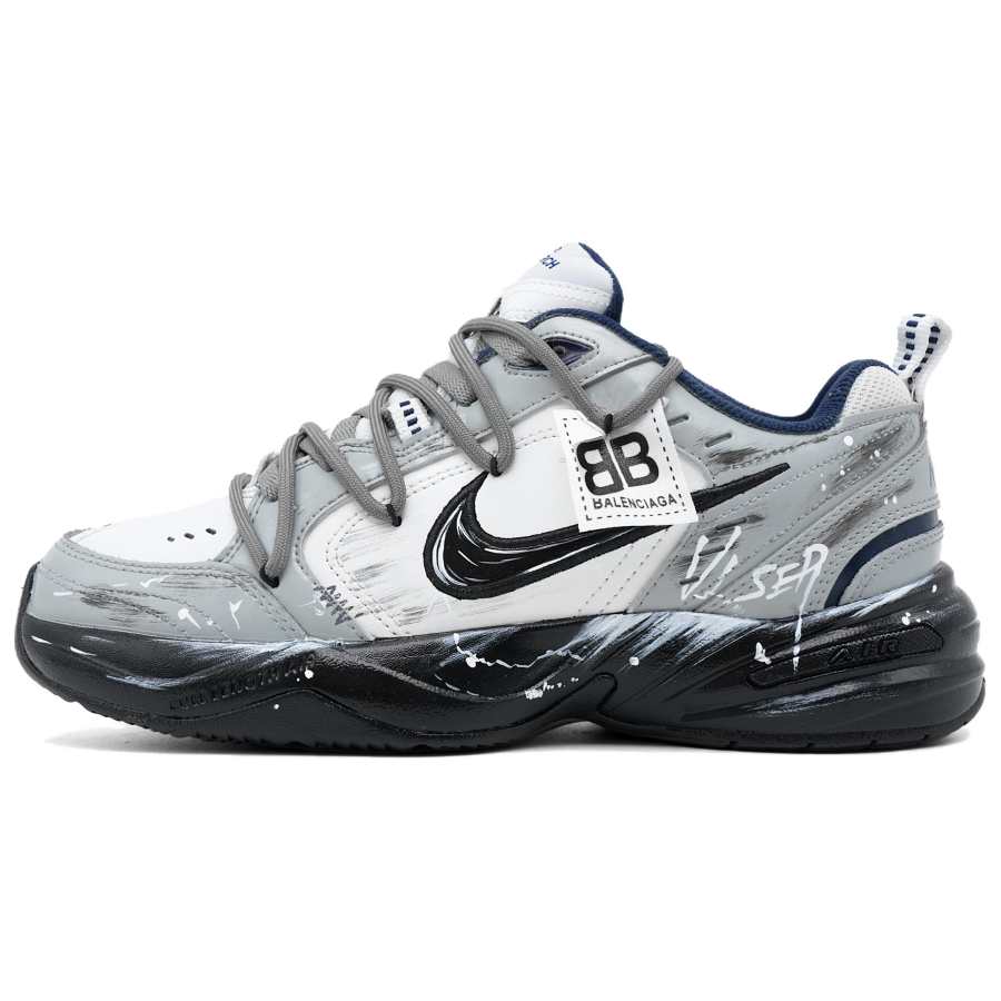 Nike Nike Air Monarch 4 Cushioning Abrasion Resistant Height Increasing Low top Chunky Sneakers Unisex Black White Gray
