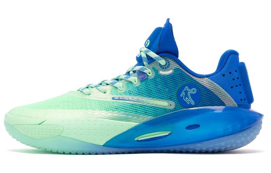 QIAODAN Thorn RISE Ray Q KUNGFU Pro Abrasion Resistant Low top Basketball Shoes Men's Green Blue