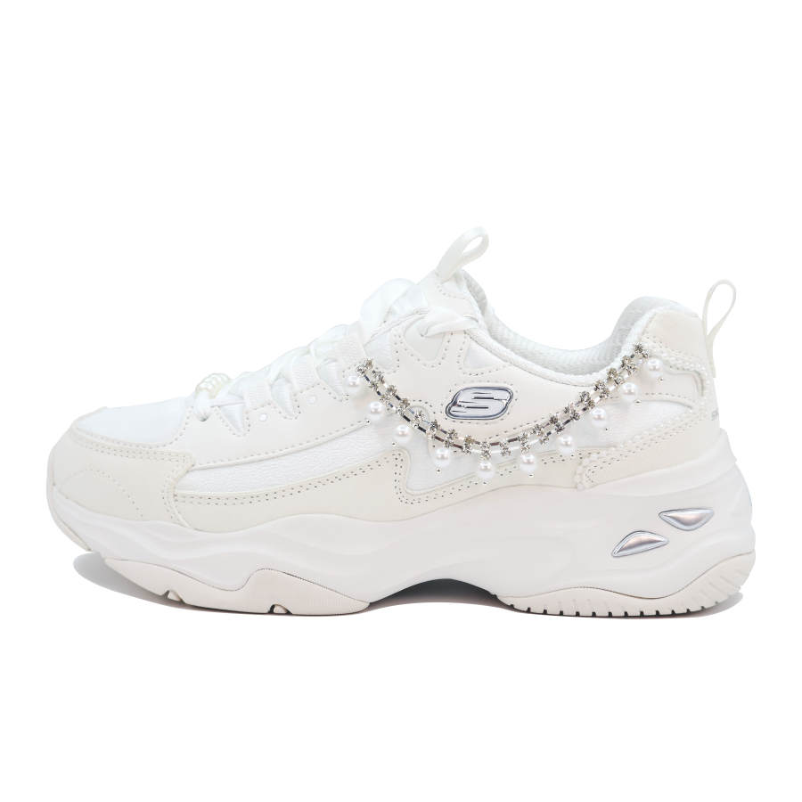 Skechers Textile, Synthetic Leather, Leather Height Increasing Low top Chunky Sneakers Women's White Silver
