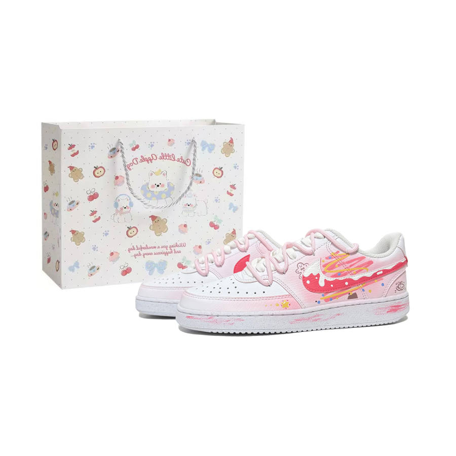 Nike Nike Court Vision 1 Christmas Trees, Shopping Bag Abrasion Resistant Low top Skateboard Shoes Women's Pink