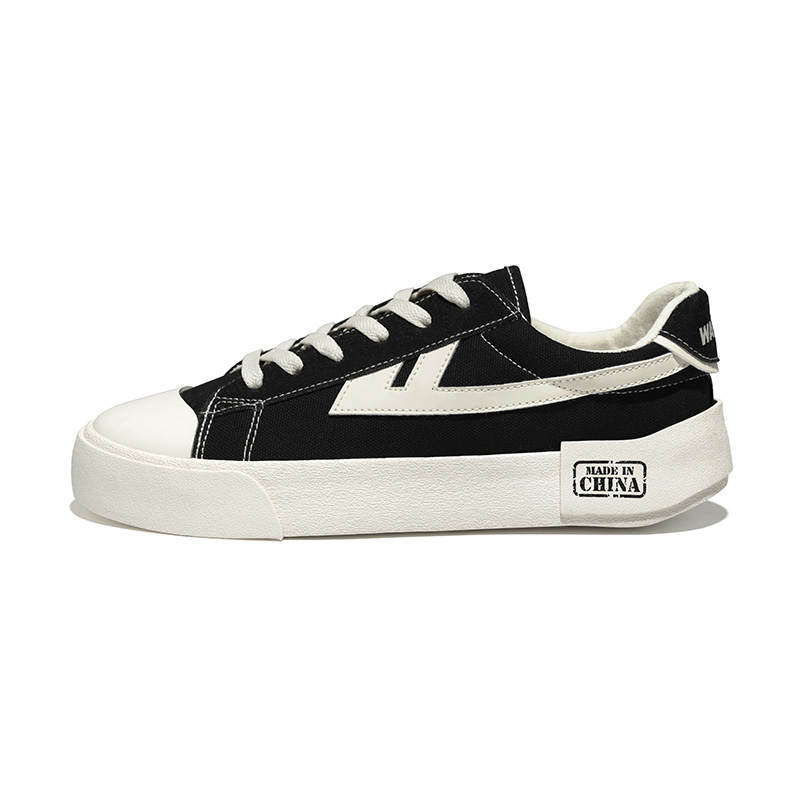 WARRIOR Heaven's Power, Chinoiserie Collection, Classic Small Heel Low top Retro Sports Canvas Shoes Unisex Black