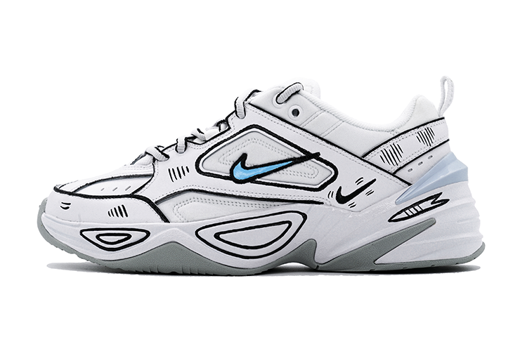 Nike Nike M2K Textile, Leather Slip Resistant Abrasion Resistant Low top Chunky Sneakers Unisex White Blue Black