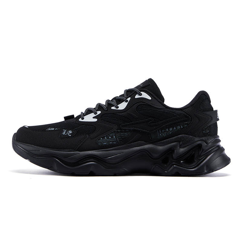 Erke Cushioning Breathable Lightweight Low top Chunky Sneakers Men's Jet Black Deep Cool Gray