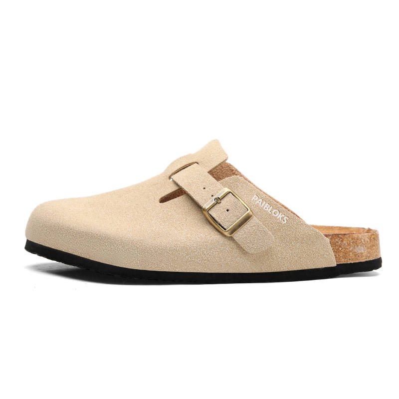 PAIBLOKS Cork Sole Rubber Sole EVA Quiet Slip Resistant Closed Toe Slippers Unisex