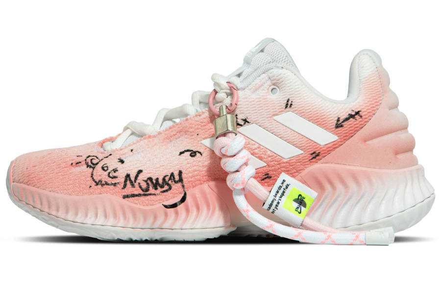 Adidas Adidas Pro Bounce 2018 Pink Pulse Slip Resistant Abrasion Resistant Low top Basketball Shoes Men's Pink White