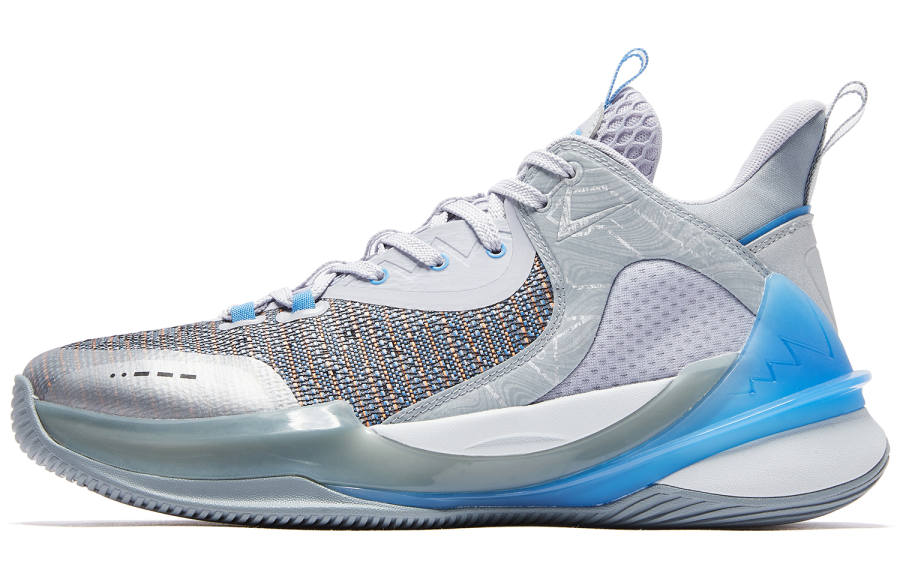 QIAODAN Poisonous Fangs 2.0 Anti Slip Wear Resistant Mid Top Basketball Shoes Men's Gray Blue