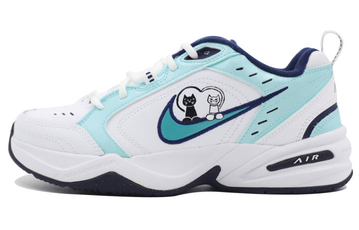 Nike Nike Air Monarch 4 White Navy Leather, Textile Slip Resistant, Abrasion Resistant, Height Increasing Low top
