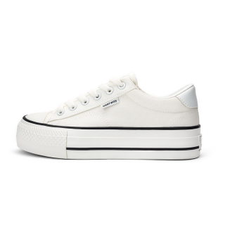 DEERWAY Classic Flat Affordable White Shoes Low top Canvas Shoes Women's White