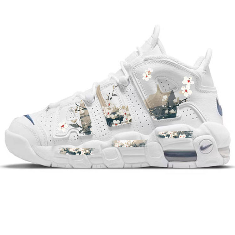 Nike Nike Air More Uptempo Cushioning Slip Resistant Breathable Mid top Vintage Basketball Shoes Women's White
